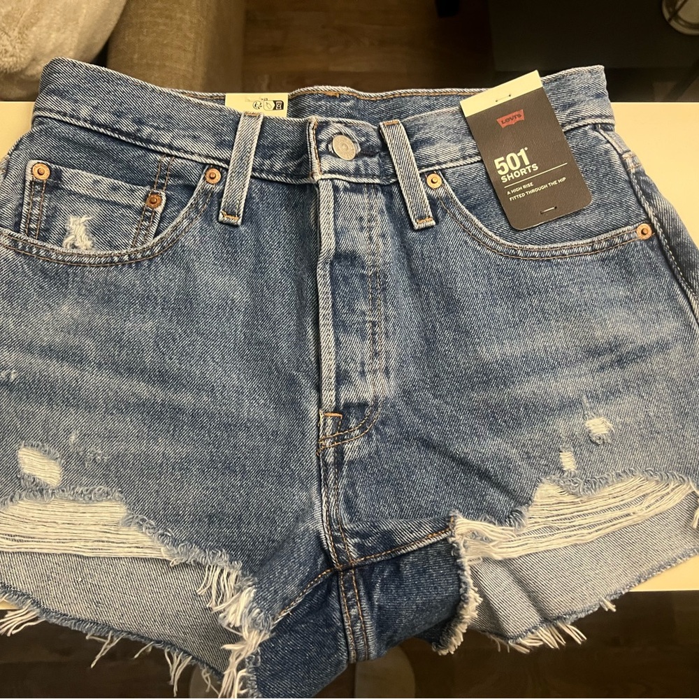 Levi's Blue Distressed Jean Shorts Brand New